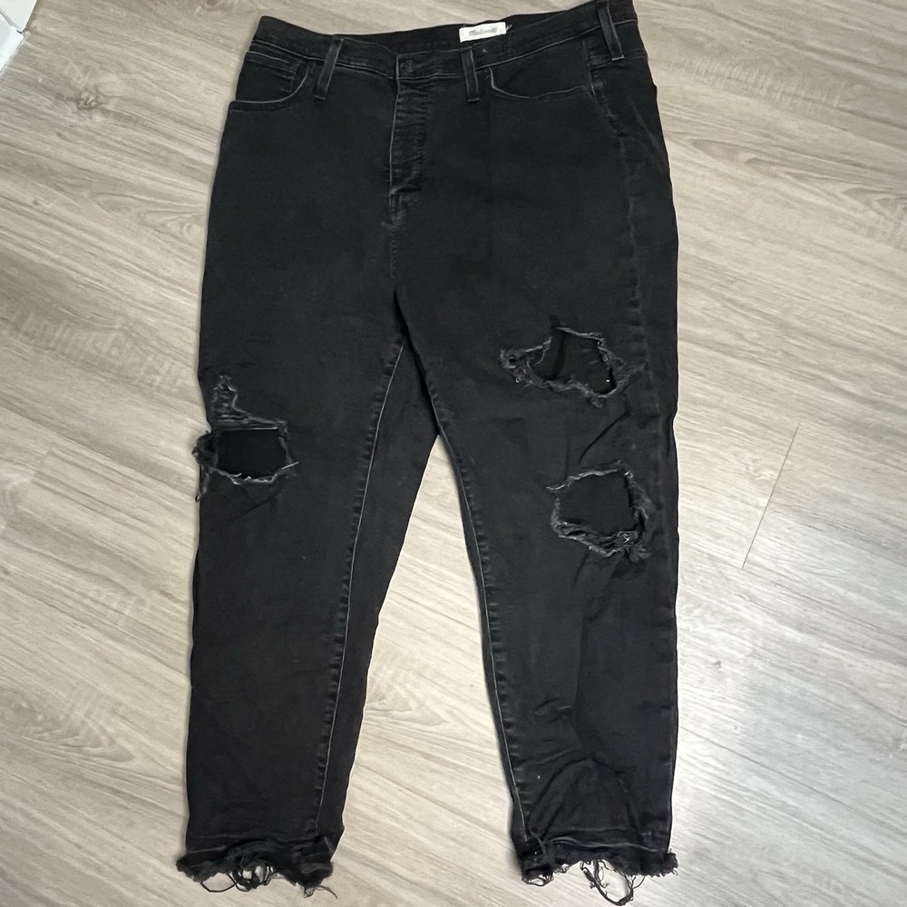 Madewell The MomJean Distressed Dark Wash Black Denim Women's Size 34